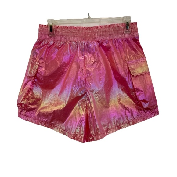 NWT C’est Toi Pink Metallic Nylon Shorts Women’s Medium High Waist Pull On - Picture 2 of 7
